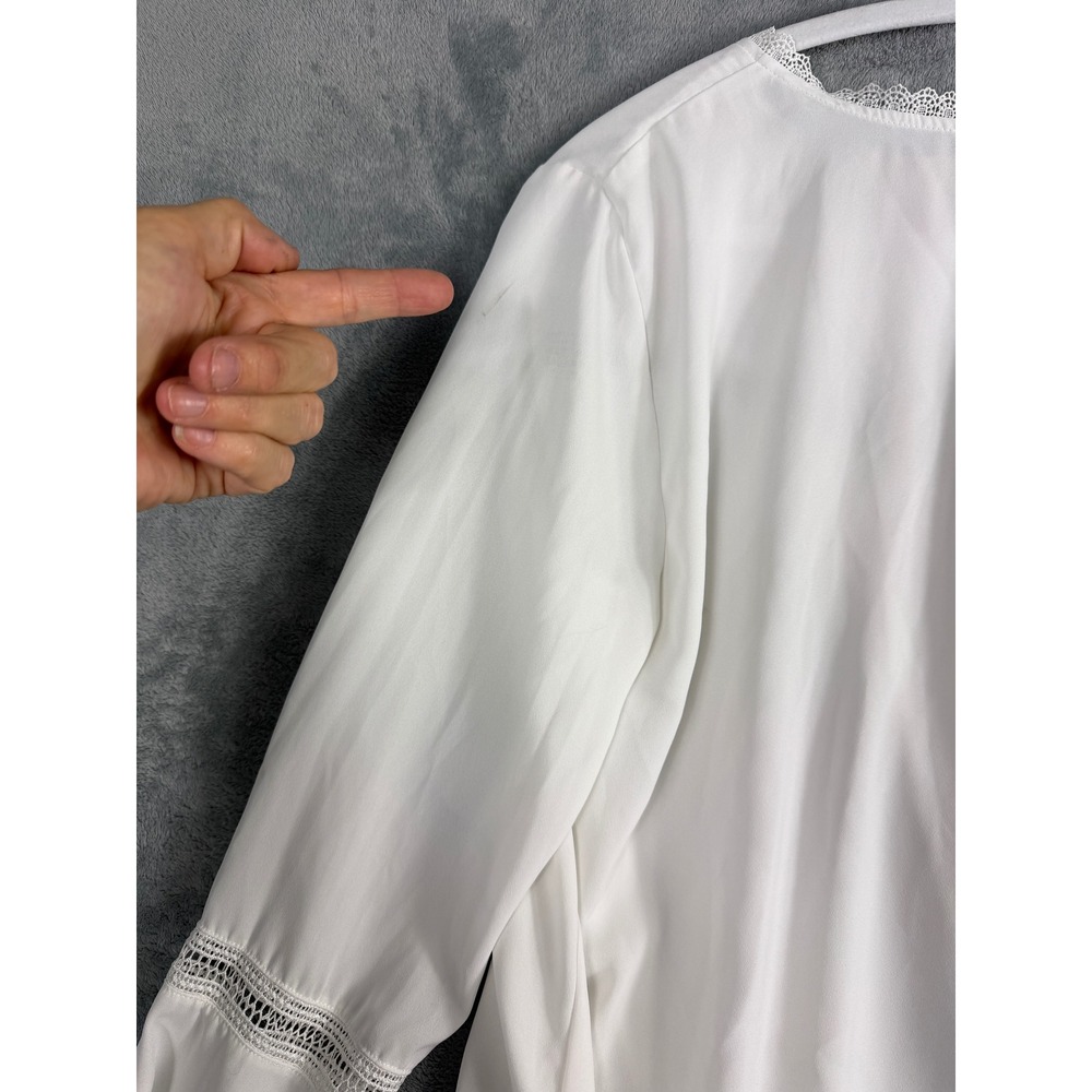 St. Tropez West Womens Large White Blouse Bell Sleeve Lace Trim Boho Top - Picture 9 of 13